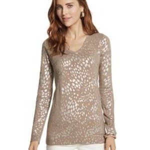 Chico's Metallic Print Sweater EUC